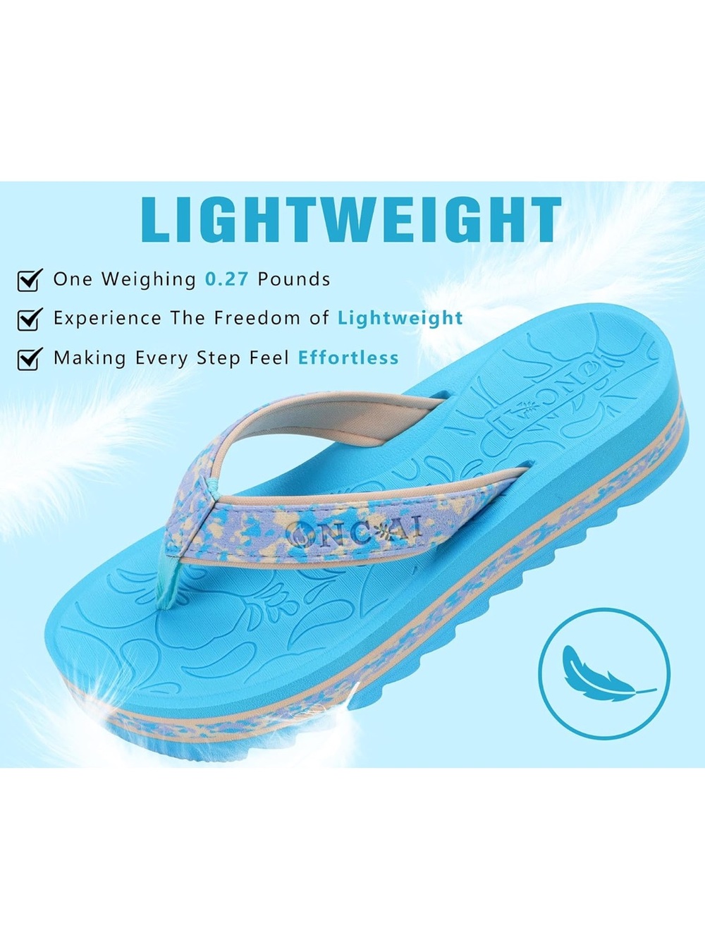 Blue Patterned Platform Flip Flops - Picture 4 of 4